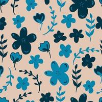 nahtlose Musterblumen mit Blättern. botanische Illustration für Tapeten, Textilien, Stoffe, Kleidung, Papier, Postkarten