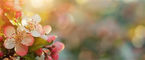 ein Apfel, Kirsche blühen gegen ein Sanft Frühling Natur Hintergrund. foto