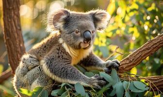 Koala kuschelt Eukalyptus Ast foto