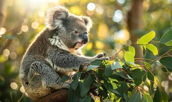 Koala kuschelt Eukalyptus Ast foto