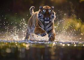 Tiger Sprünge, Wasser explodiert foto