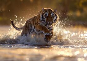 Tiger Sprünge, Wasser explodiert foto