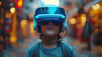 jung Junge tragen virtuell Wirklichkeit Headset foto