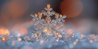 Nahansicht von ein Schneeflocke im das Schnee foto