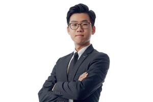 ai generiert jung asiatisch Geschäftsmann isoliert auf Weiß Hintergrund. foto