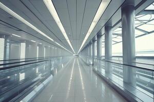 ai generiert futuristisch die Architektur Innerhalb zeitgenössisch Geschäft Flur Flughafen Struktur foto