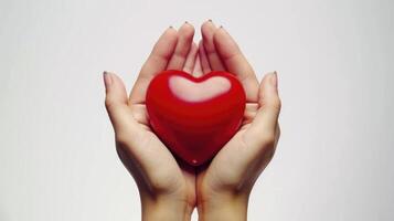 ai generiert rot Herz beim das Mensch Hände isoliert auf Weiß rot Herz beim das Mensch Hände isoliert auf Weiß foto