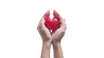 ai generiert rot Herz beim das Mensch Hände isoliert auf Weiß rot Herz beim das Mensch Hände isoliert auf Weiß foto