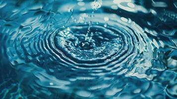 ai generiert oben Aussicht Nahansicht Blau Wasser Ringe Kreis Reflexionen im Schwimmbad. foto