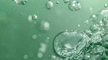 ai generiert Luftblasen im ein Grün Wasser schließen oben foto