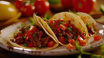ai generiert Teller mit Taco und frisch Tomaten foto