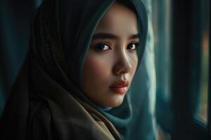 ai generiert Porträt von schön Muslim asiatisch Frau foto