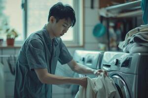 asiatisch Männer tun Hausarbeit Ausbildung foto