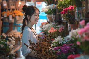 japanisch Blume Geschäft Frau foto