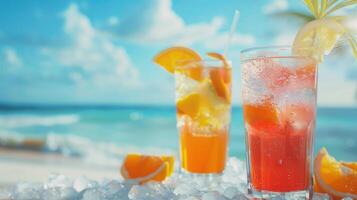 erfrischend Sommer- Cocktails durch das Strand. foto