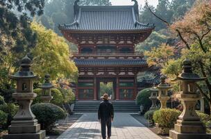 Mann Gehen gegenüber Tempel Tor foto