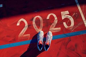 das Anfang von 2025 ist geschrieben auf ein bunt Straße. konzeptionelle Foto von das Kommen Neu Jahr 2025. Neu Jahr Konzept, Motivation, Geschäft Förderung, Schritt nach vorne, ziehen um nach vorne, hoffen