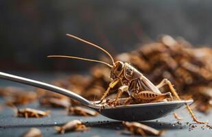 ein einzigartig Perspektive auf Ernährung ein Bild präsentieren Insekt basierend Essen, ein nachhaltig und Protein Reich Alternative Diät foto