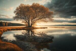 Herbst Landschaft mit Bäume und Wasser foto