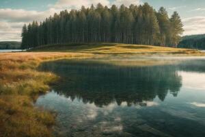 Herbst Landschaft mit Bäume und Wasser foto