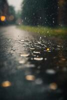 Hintergrund von Regen auf verschwommen Bokeh foto