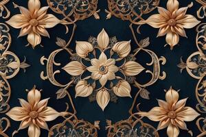 golden Blumen- Muster auf dunkel Blau Hintergrund foto