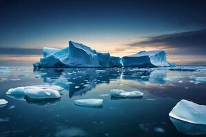 Eisberge im das Wasser mit ein wolkig Himmel foto