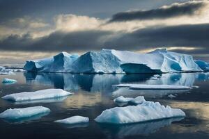 Eisberge beim Nacht im das Ozean mit ein milchig Weg im das Hintergrund foto