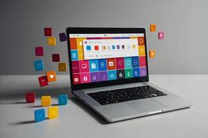 ein Laptop mit viele anders Symbole auf es foto