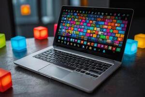 ein Laptop mit viele anders App Symbole auf es foto