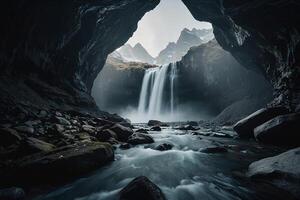 ein Wasserfall ist gesehen im das Mitte von ein Senke foto