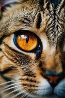 schließen oben von ein Katze Auge mit Orange Augen foto