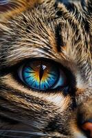 schließen oben von ein Katze Augen mit Blau Augen foto