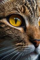 schließen oben von ein Katze Auge mit Orange Augen foto