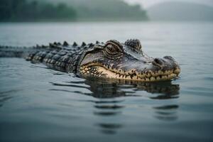 ein groß Alligator schwebend im das Wasser foto