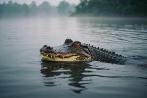 ein groß Alligator schwebend im das Wasser foto