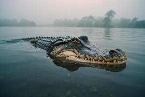 ein groß Alligator schwebend im das Wasser foto