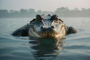 ein groß Alligator Schwimmen im das Wasser foto