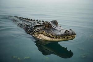 ein groß Alligator Schwimmen im das Wasser foto