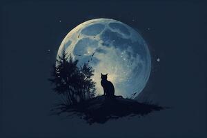 ein Katze Sitzung auf ein Hügel suchen beim das Mond foto