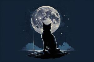ein Katze Sitzung auf ein Hügel suchen beim das Mond foto