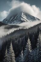 ein Berg bedeckt im Schnee und Bäume foto