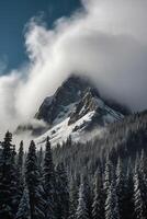 ein Berg bedeckt im Schnee und Bäume foto