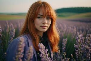 ein Frau im ein Lavendel Feld foto