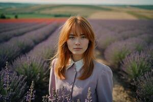 ein Frau im ein Lavendel Feld foto