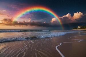 ein bunt stürmisch Himmel Über das Ozean und Sand foto