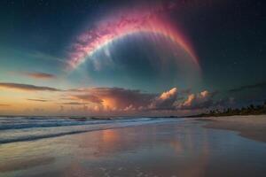 ein Regenbogen und Wolken sind gesehen Über das Ozean foto