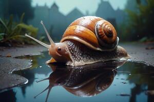 Schnecke im das Feld mit Gänseblümchen foto