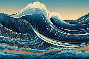 ai generiert ein abstrakt Gemälde von ein groß Welle im das Ozean foto