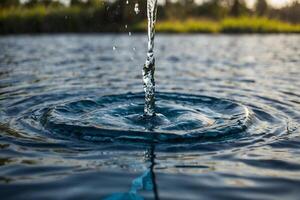 ai generiert ein Blau Eimer mit Wasser Gießen aus von es foto